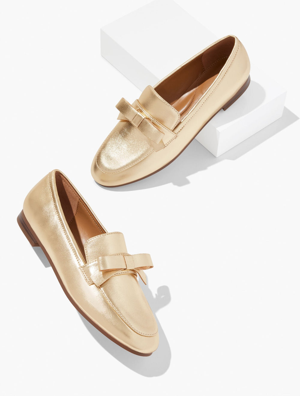 GOLD KATELYN BOW METALLIC NAPPA LOAFERS | Talbots discount