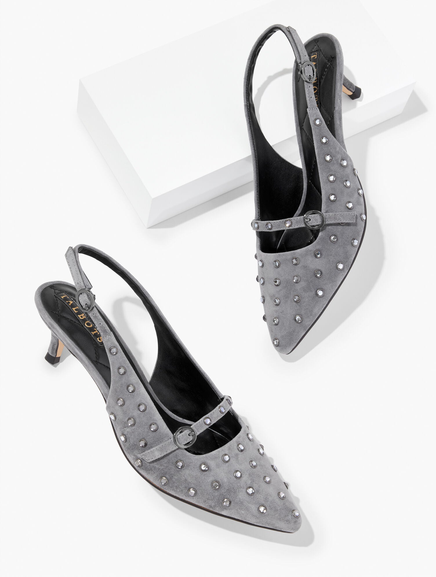 KENDALL GREY SYLVIE STUDDED SLINGBACK SUEDE PUMPS | Talbots for sale
