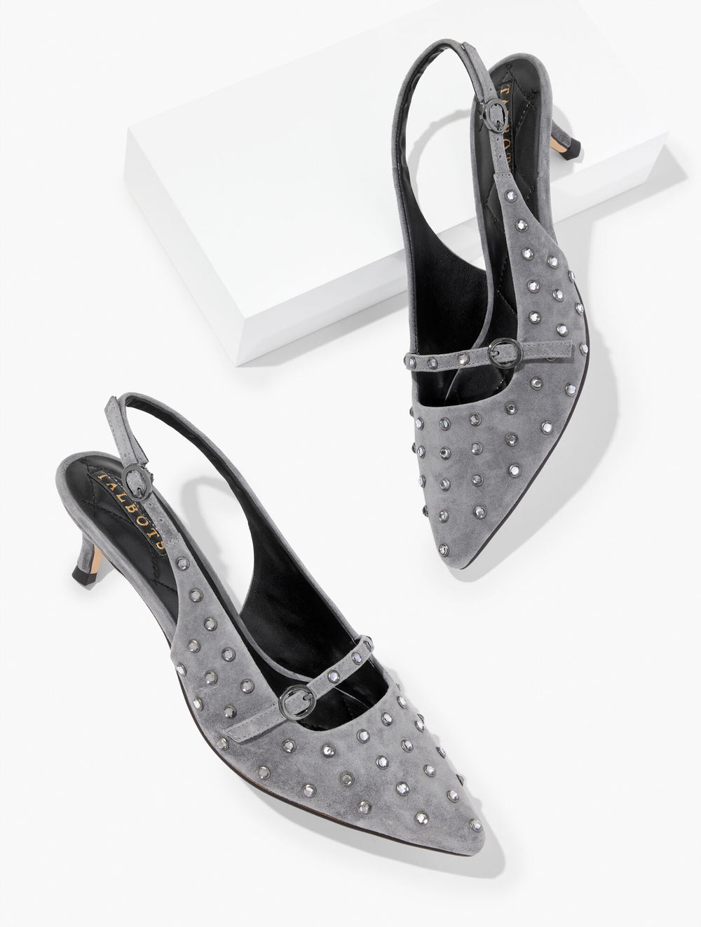 KENDALL GREY SYLVIE STUDDED SLINGBACK SUEDE PUMPS | Talbots for sale