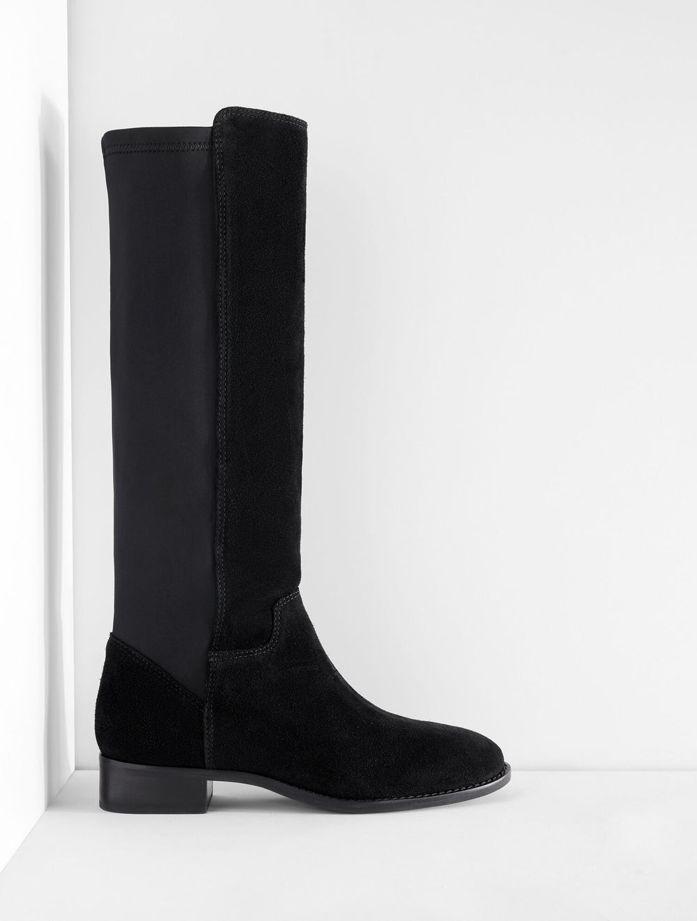 BLACK TISH STRETCH FAUX SUEDE TALL BOOTS | Talbots discount