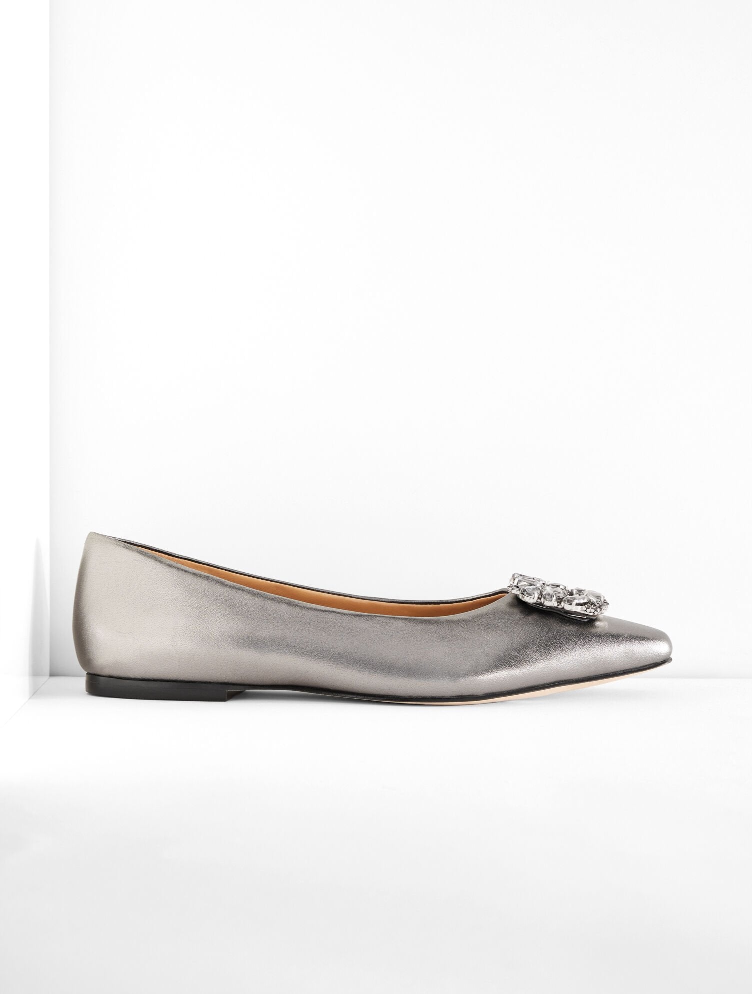 GUNMETAL WHITLEY CRYSTAL METALLIC LEATHER FLAT | Talbots outlet