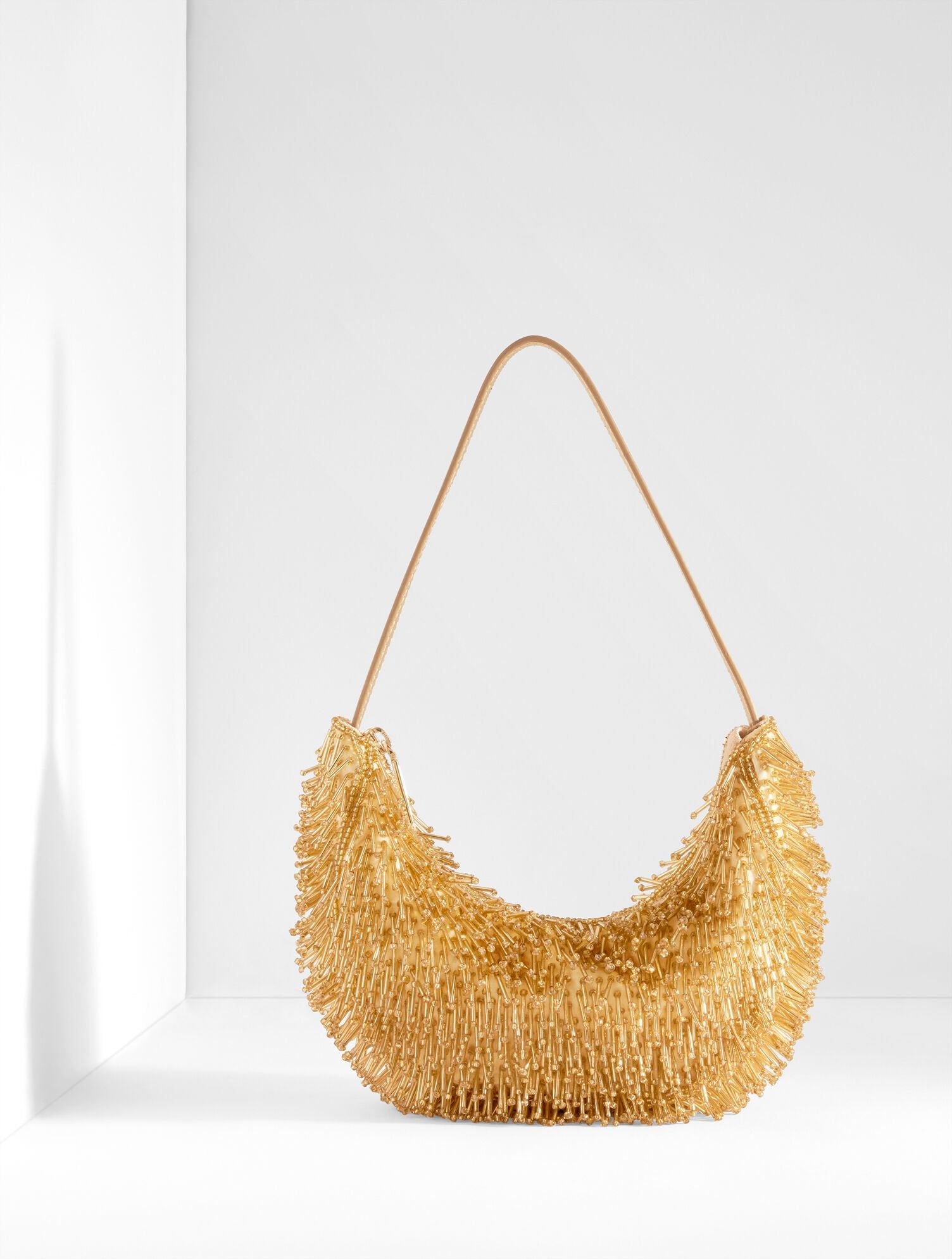 GOLD BEADED SATIN CRESCENT BAG | Talbots sale