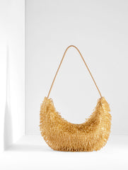 GOLD BEADED SATIN CRESCENT BAG | Talbots sale