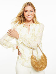 GOLD BEADED SATIN CRESCENT BAG | Talbots sale