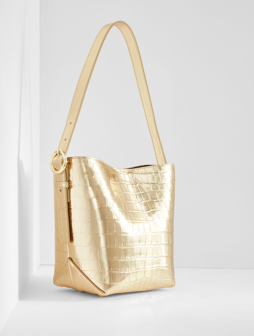 GOLD CROC EMBOSSED LEATHER BUCKET BAG | Talbots outlet