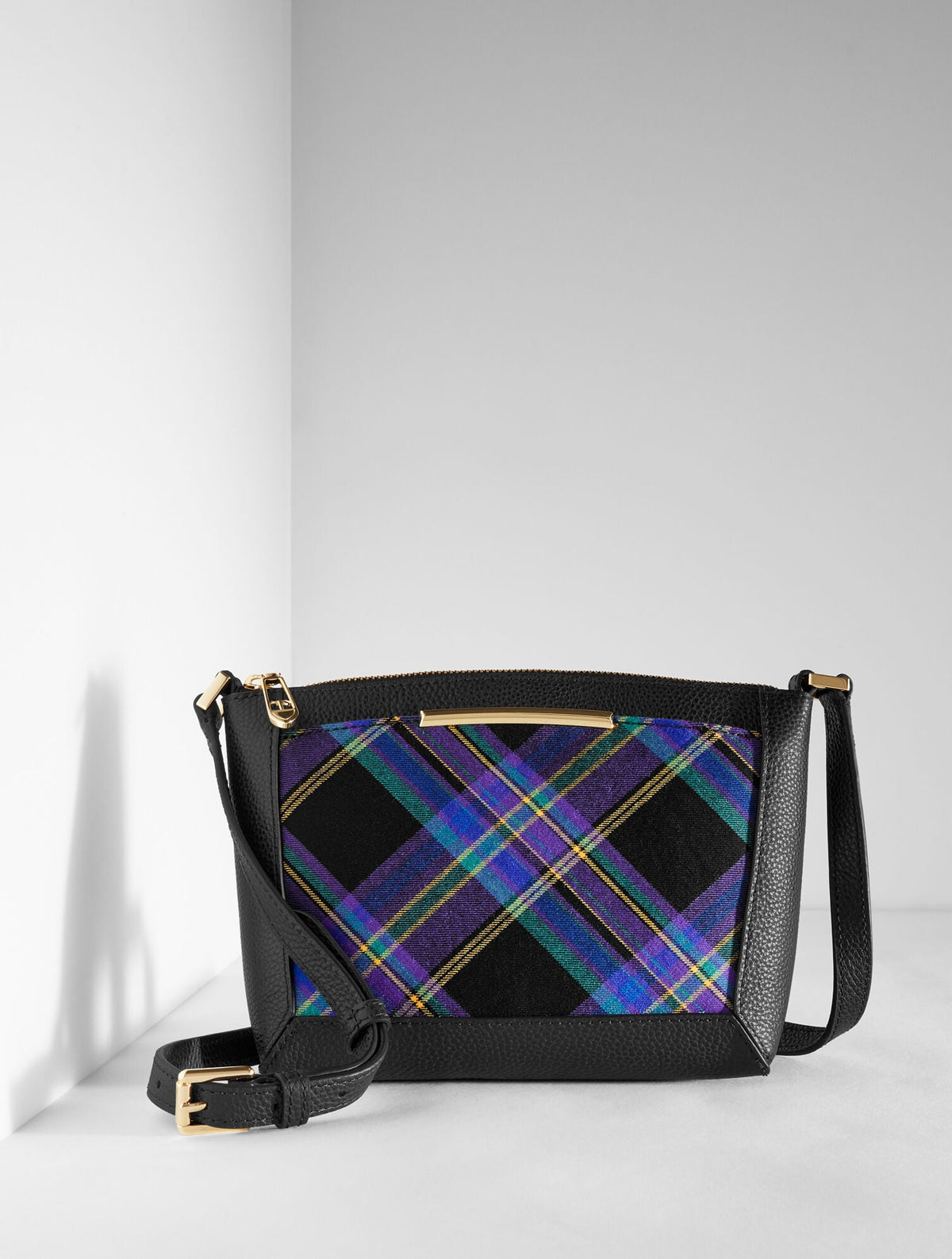 BLACK MULTI DARCY PEBBLE LEATHER CROSSBODY BAG - WISHFUL PLAID | Talbots US