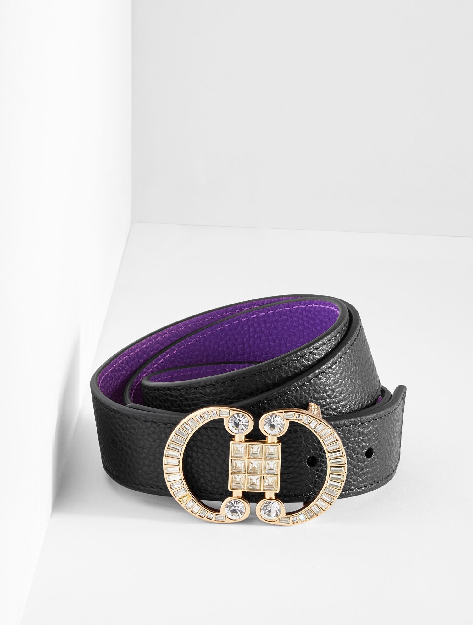 BLACK/BRILLIANT PURPLE REVERSIBLE CRYSTAL PEBBLE LEATHER BELT | Talbots near me