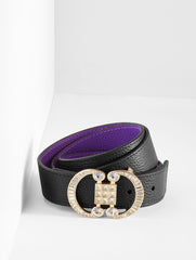 BLACK/BRILLIANT PURPLE REVERSIBLE CRYSTAL PEBBLE LEATHER BELT | Talbots near me