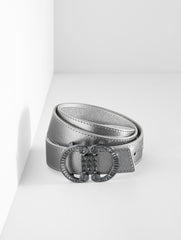 GUNMETAL/SILVER REVERSIBLE METALLIC CRYSTAL PEBBLE LEATHER BELT | Talbots discount