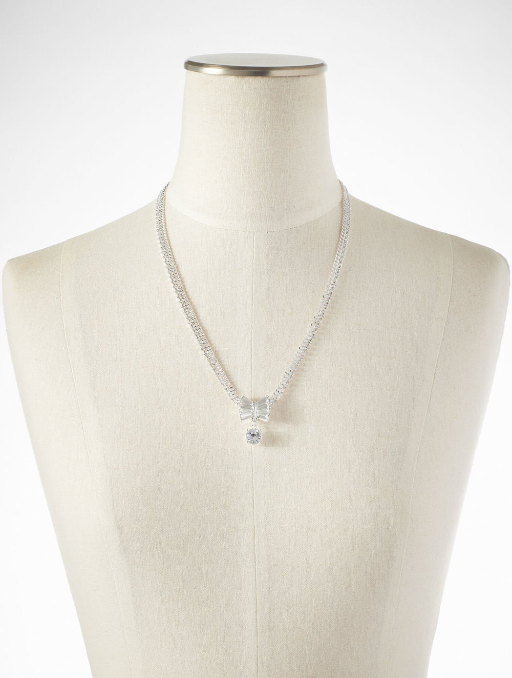 CRYSTAL/SHINY SILVER EMBELLISHED PENDANT NECKLACE | Talbots on sale