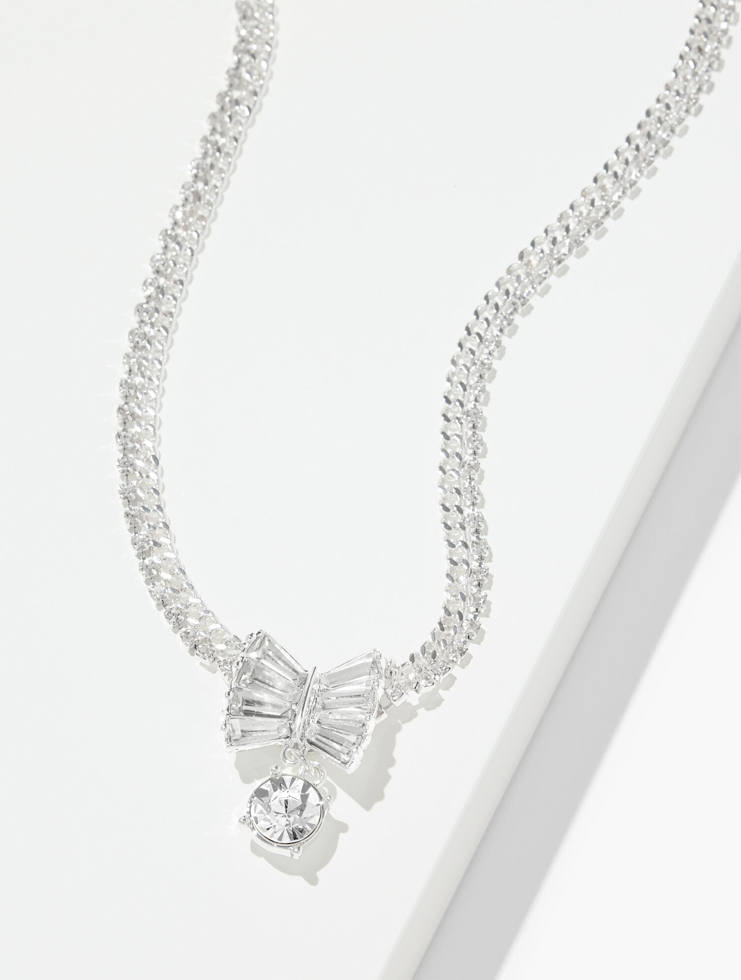 CRYSTAL/SHINY SILVER EMBELLISHED PENDANT NECKLACE | Talbots on sale