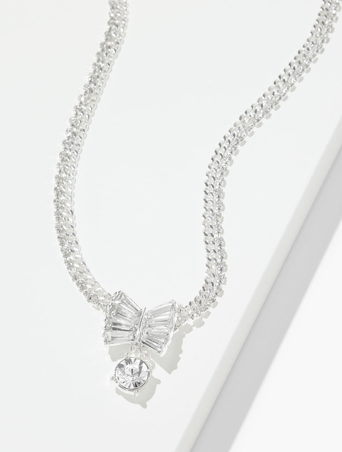 CRYSTAL/SHINY SILVER EMBELLISHED PENDANT NECKLACE | Talbots on sale