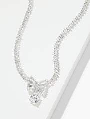 CRYSTAL/SHINY SILVER EMBELLISHED PENDANT NECKLACE | Talbots on sale