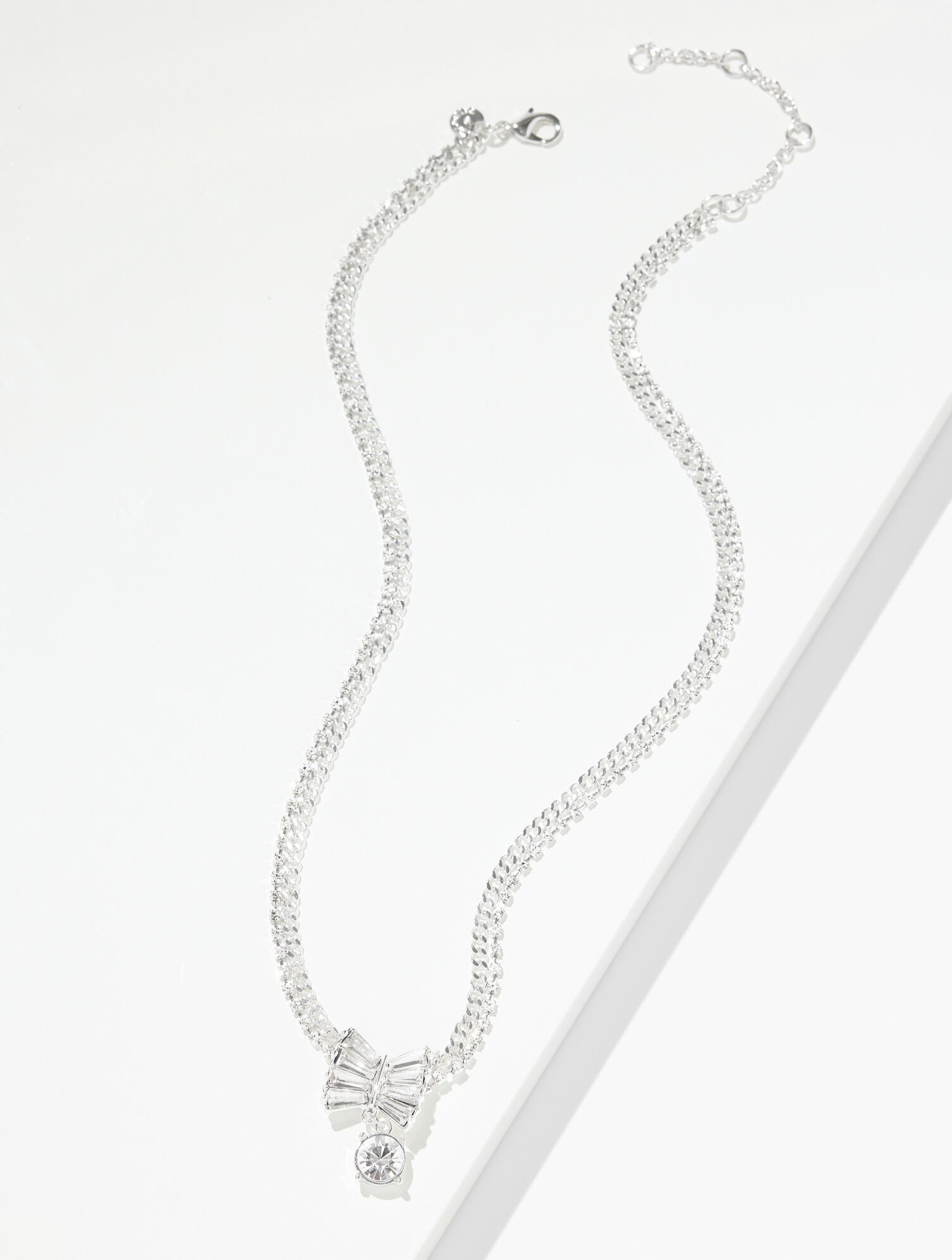 CRYSTAL/SHINY SILVER EMBELLISHED PENDANT NECKLACE | Talbots on sale