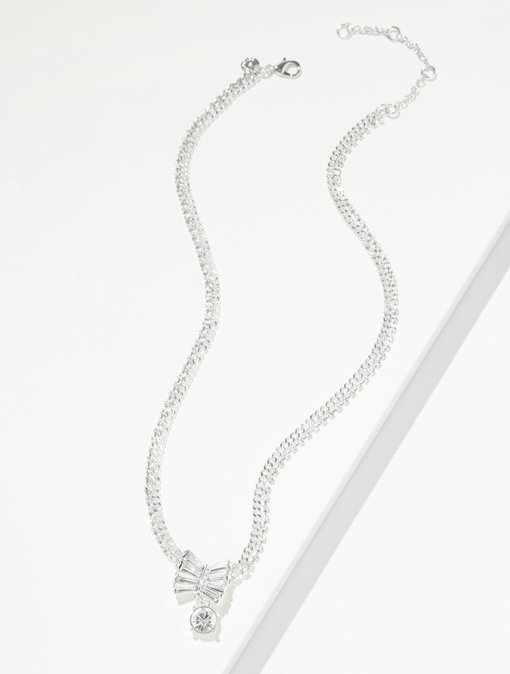 CRYSTAL/SHINY SILVER EMBELLISHED PENDANT NECKLACE | Talbots on sale
