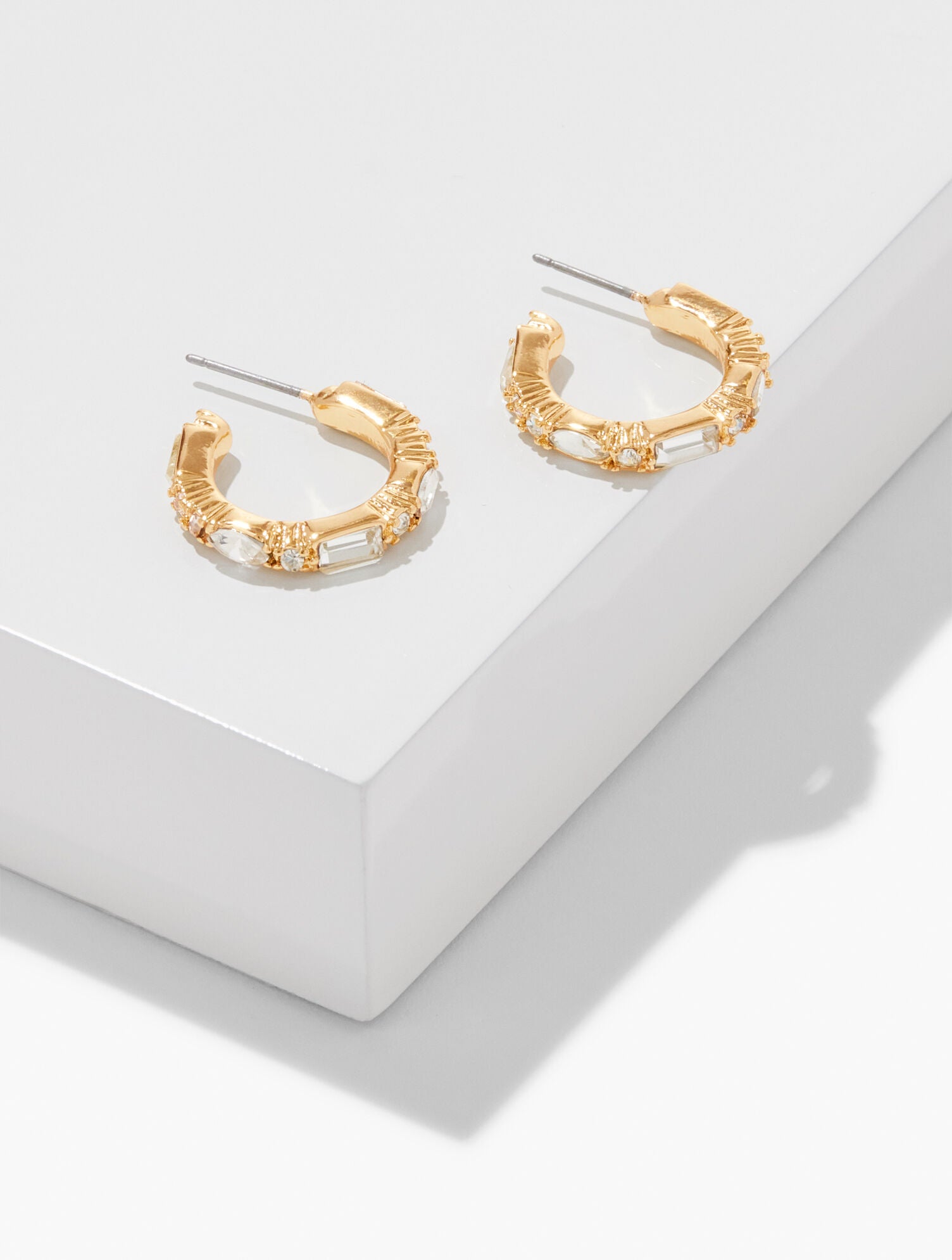 CRYSTAL/GOLD BAGUETTE HOOP EARRINGS | Talbots US