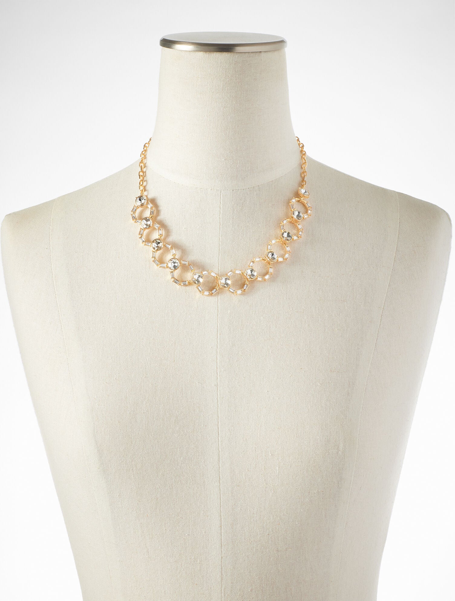 CLEAR CRYSTAL/GOLD INTERLOCKING BAGUETTE NECKLACE | Talbots near me