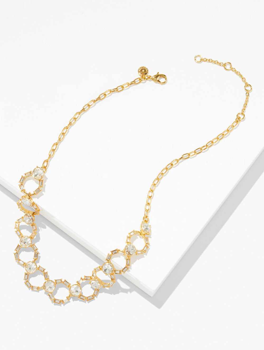 CLEAR CRYSTAL/GOLD INTERLOCKING BAGUETTE NECKLACE | Talbots near me