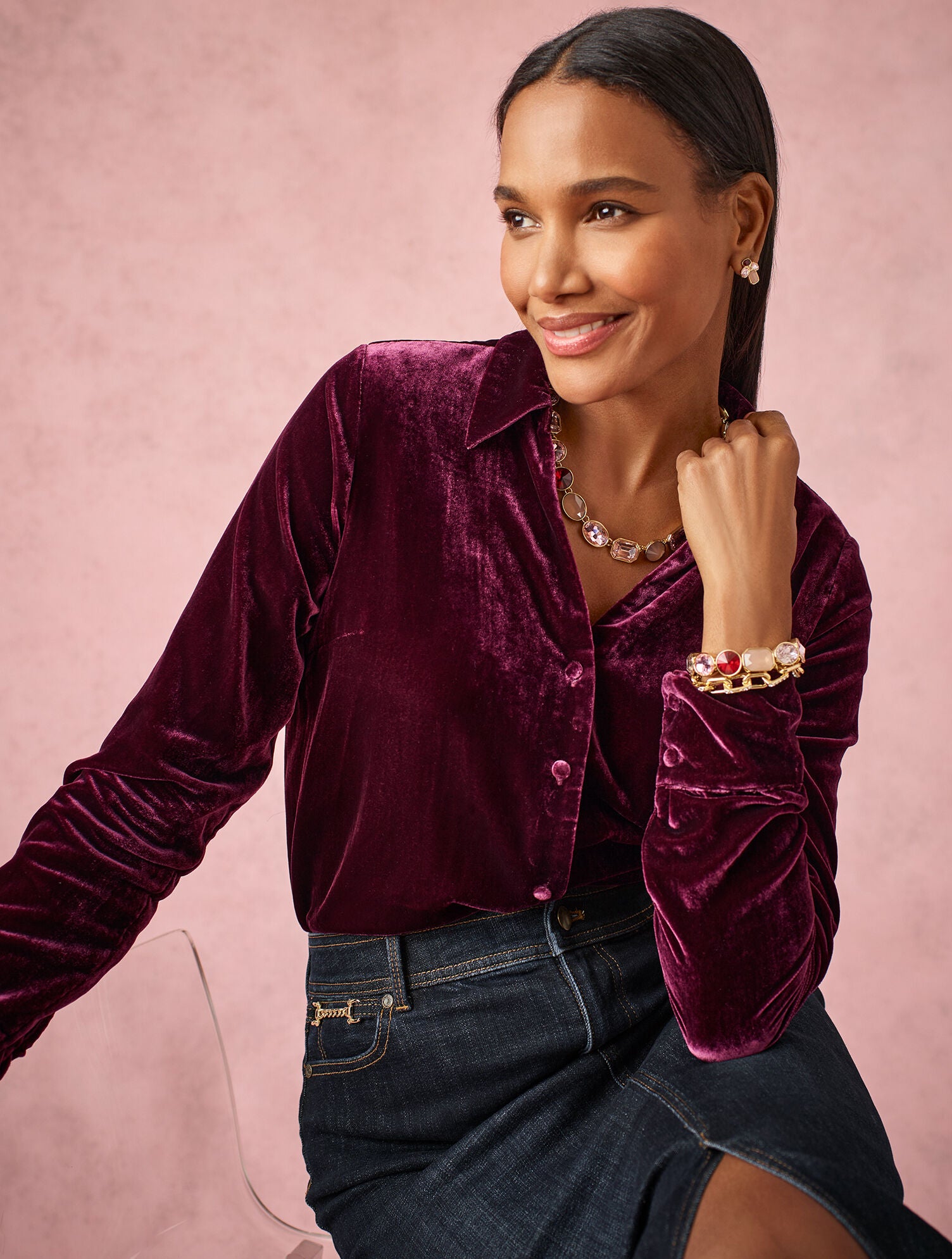 PINK CHAMPAGNE MULTI/GOLD SINCERE SHIMMER NECKLACE | Talbots online
