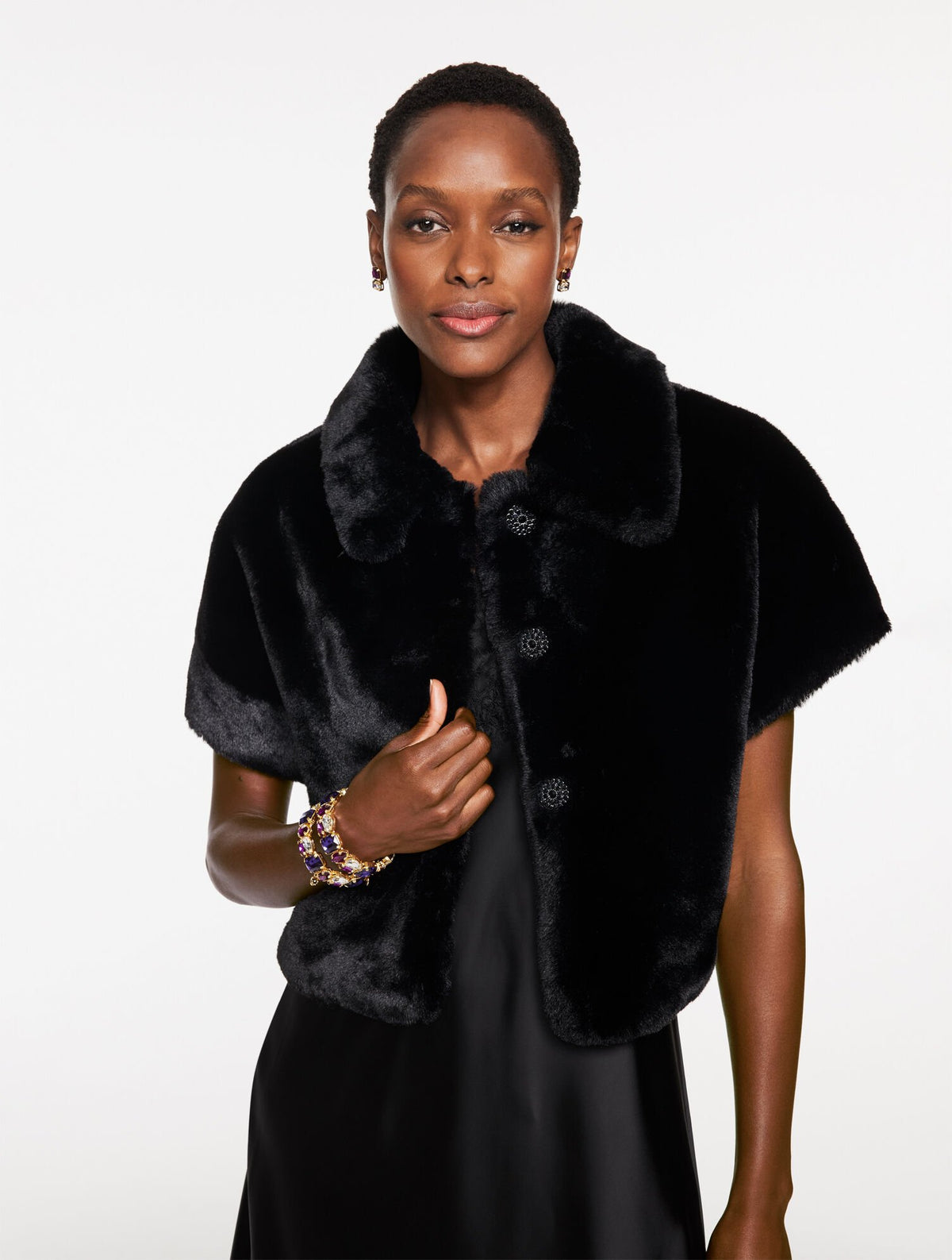 BLACK FAUX FUR CAPELET | Talbots online