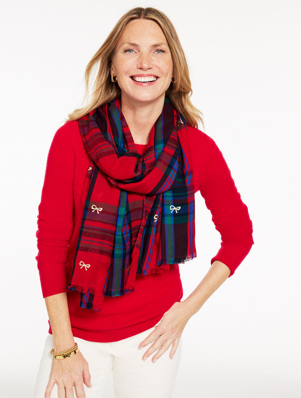 RED POP MULTI WISHFUL PLAID OBLONG SCARF | Talbots online