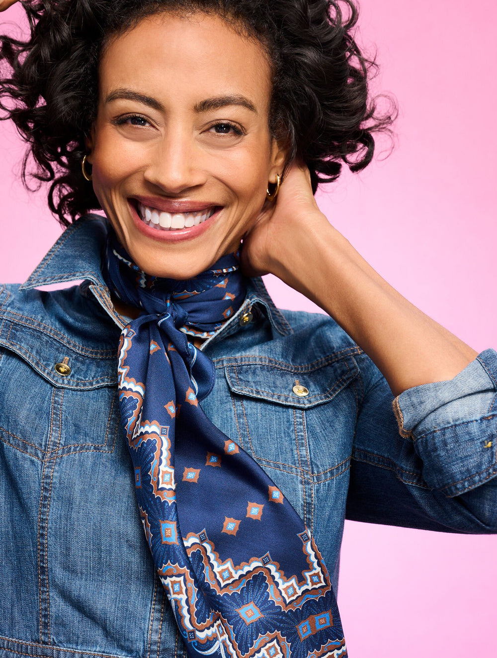 INDIA INK MULTI MEDALLION SILK SQUARE SCARF | Talbots sale