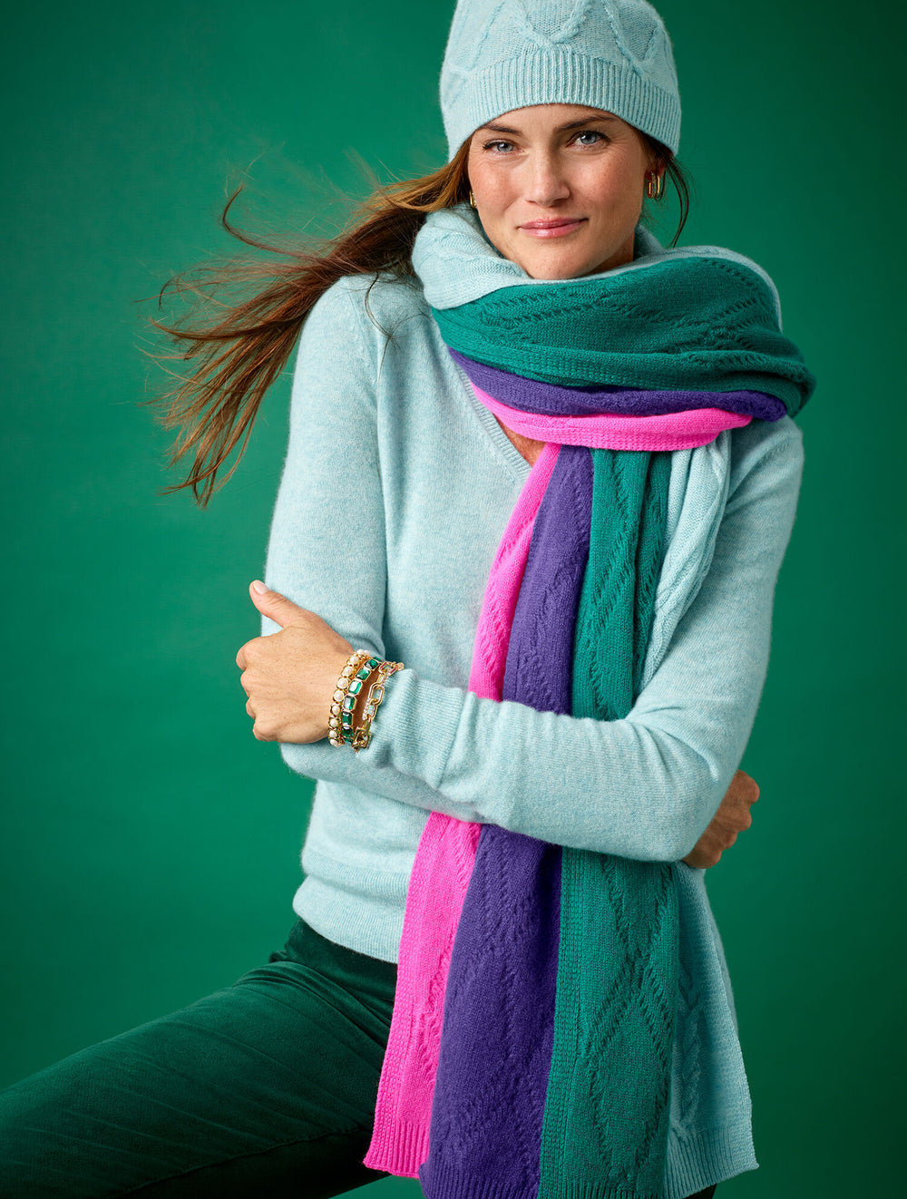 LUSH GREEN|STUNNING PINK CASHMERE SCARF | Talbots sale
