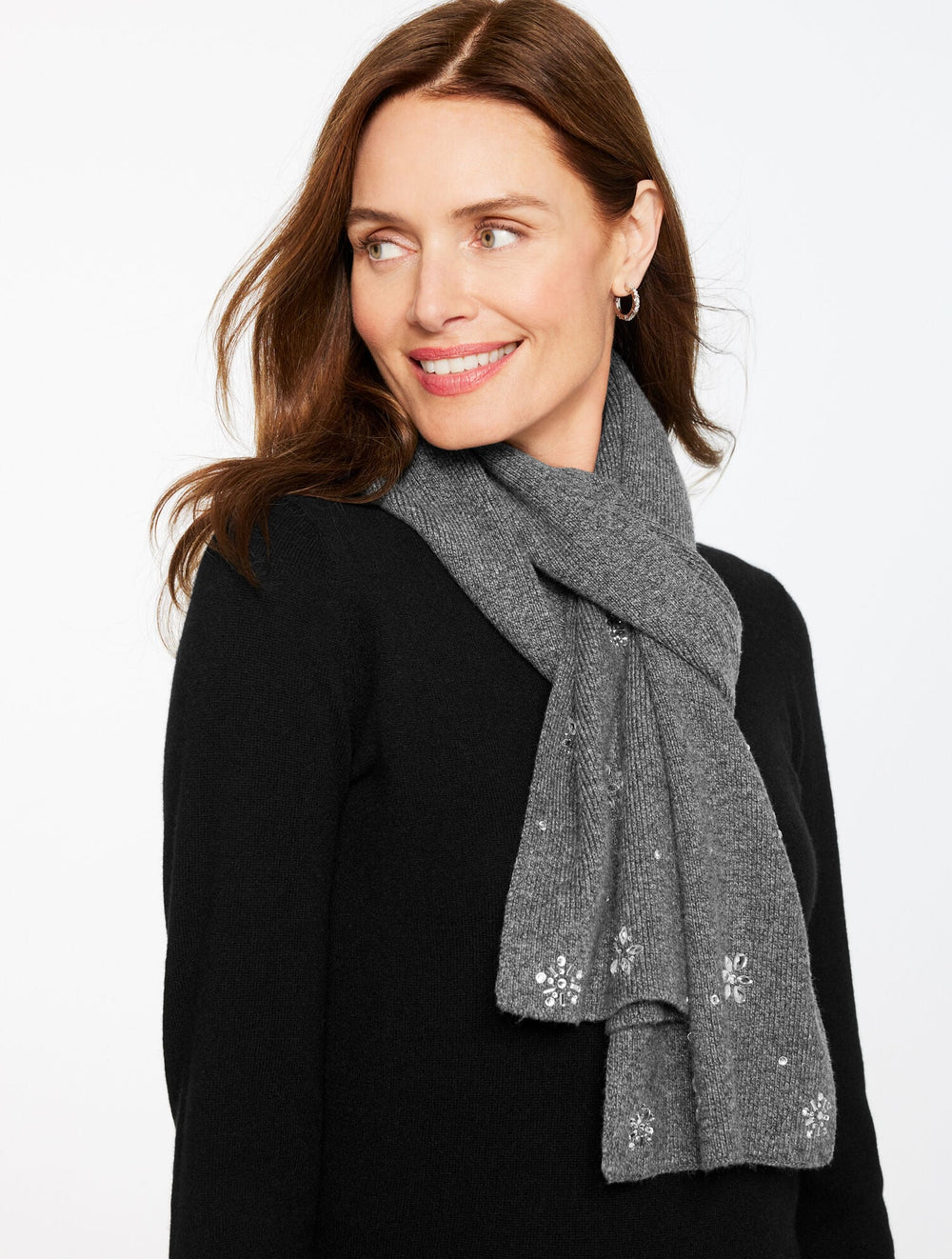 IVORY|SHADOW HEATHER SNOWFLAKE EMBELLISHED SOFT KNIT SCARF | Talbots on sale