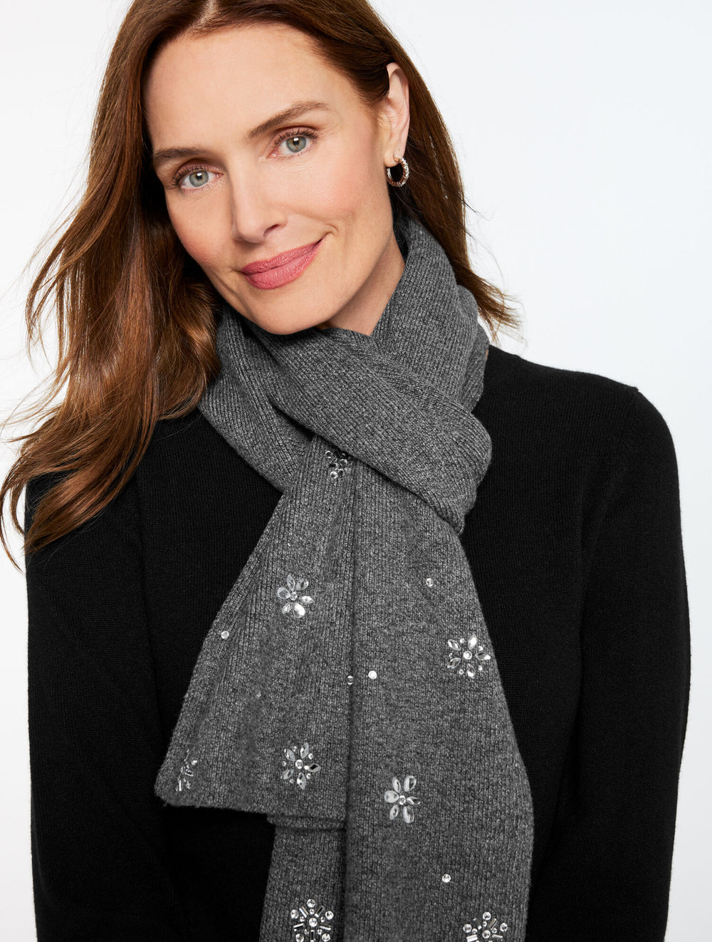 IVORY|SHADOW HEATHER SNOWFLAKE EMBELLISHED SOFT KNIT SCARF | Talbots on sale