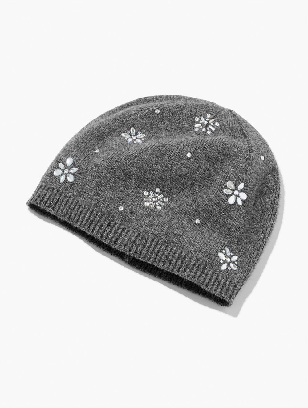 IVORY|SHADOW HEATHER SNOWFLAKE EMBELLISHED SOFT KNIT BEANIE | Talbots on sale