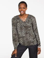 DARK GREY MULTI METALLIC V-NECK TOP - SWIRLY LEOPARD | Talbots online