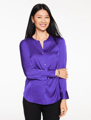BRILLIANT PURPLE SOFT SATIN CHARMEUSE TOP | Talbots sale