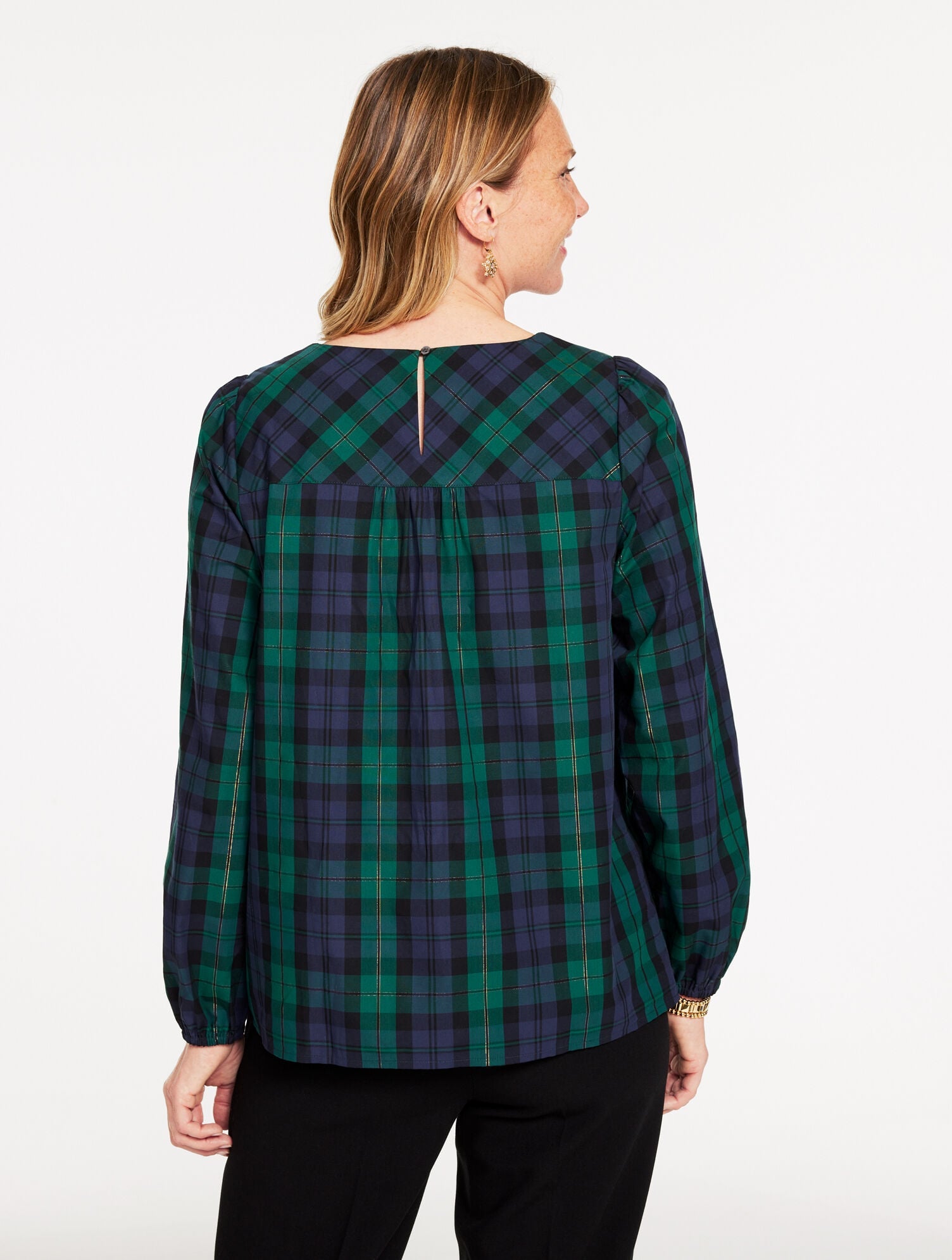 GREEN MULTI METALLIC BOW TOP - MERRIMENT TARTAN | Talbots for sale