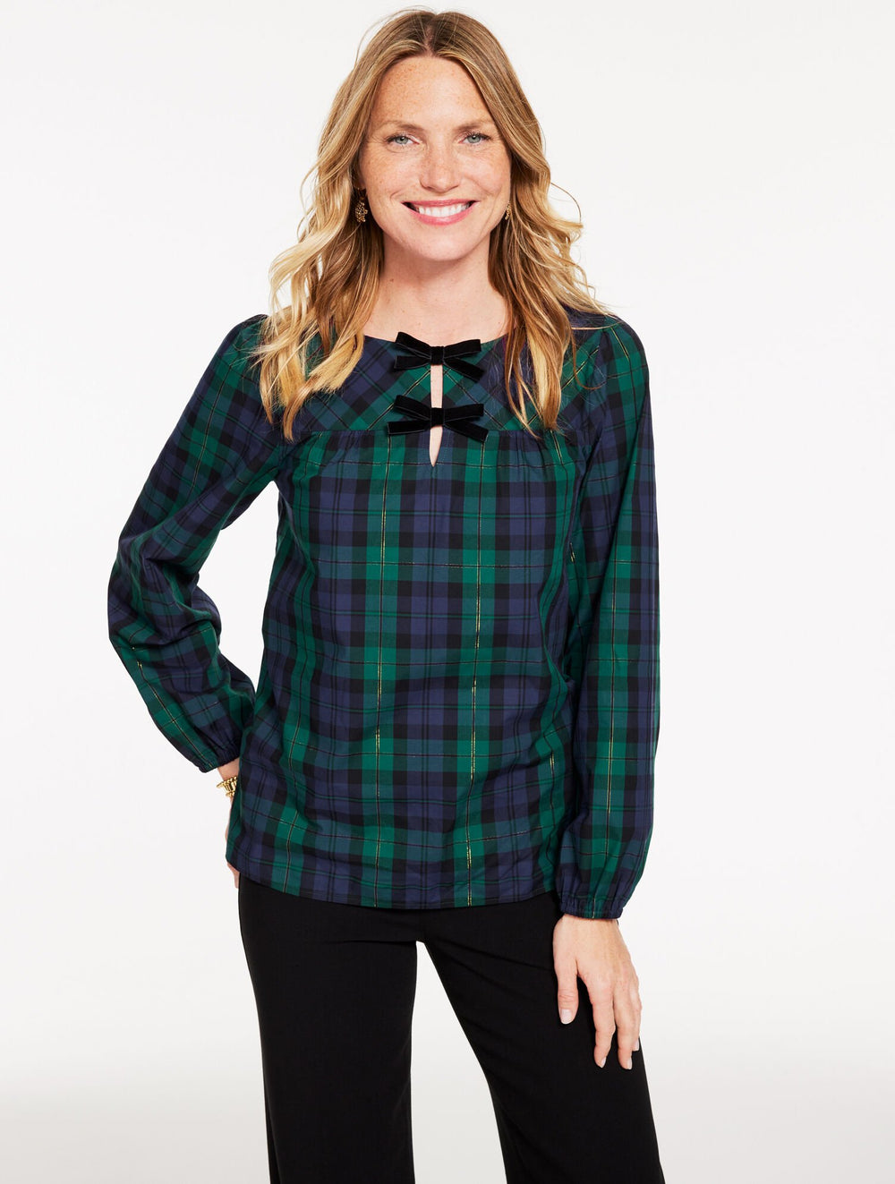 GREEN MULTI METALLIC BOW TOP - MERRIMENT TARTAN | Talbots for sale