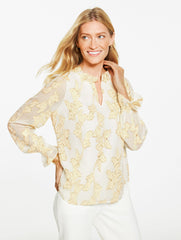 IVORY/GOLD JACQUARD RUFFLE TOP - MISTLETOE | Talbots online