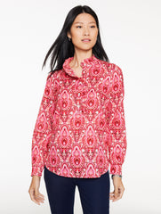STUNNING PINK MULTI METALLIC RUFFLE POPOVER - JOYFUL DAMASK | Talbots outlet