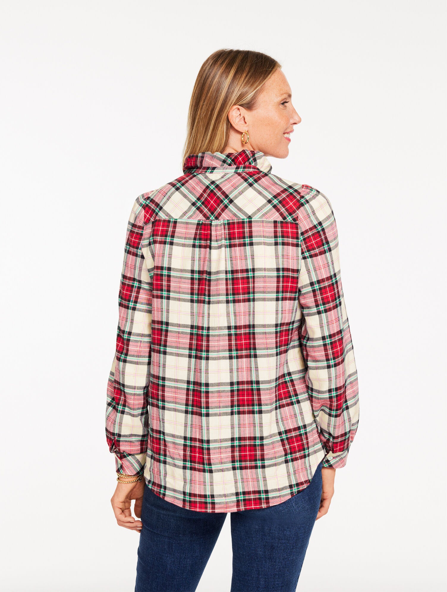 IVORY MULTI METALLIC RUFFLE POPOVER - HEARTWARMING PLAID | Talbots on sale