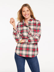 IVORY MULTI METALLIC RUFFLE POPOVER - HEARTWARMING PLAID | Talbots on sale