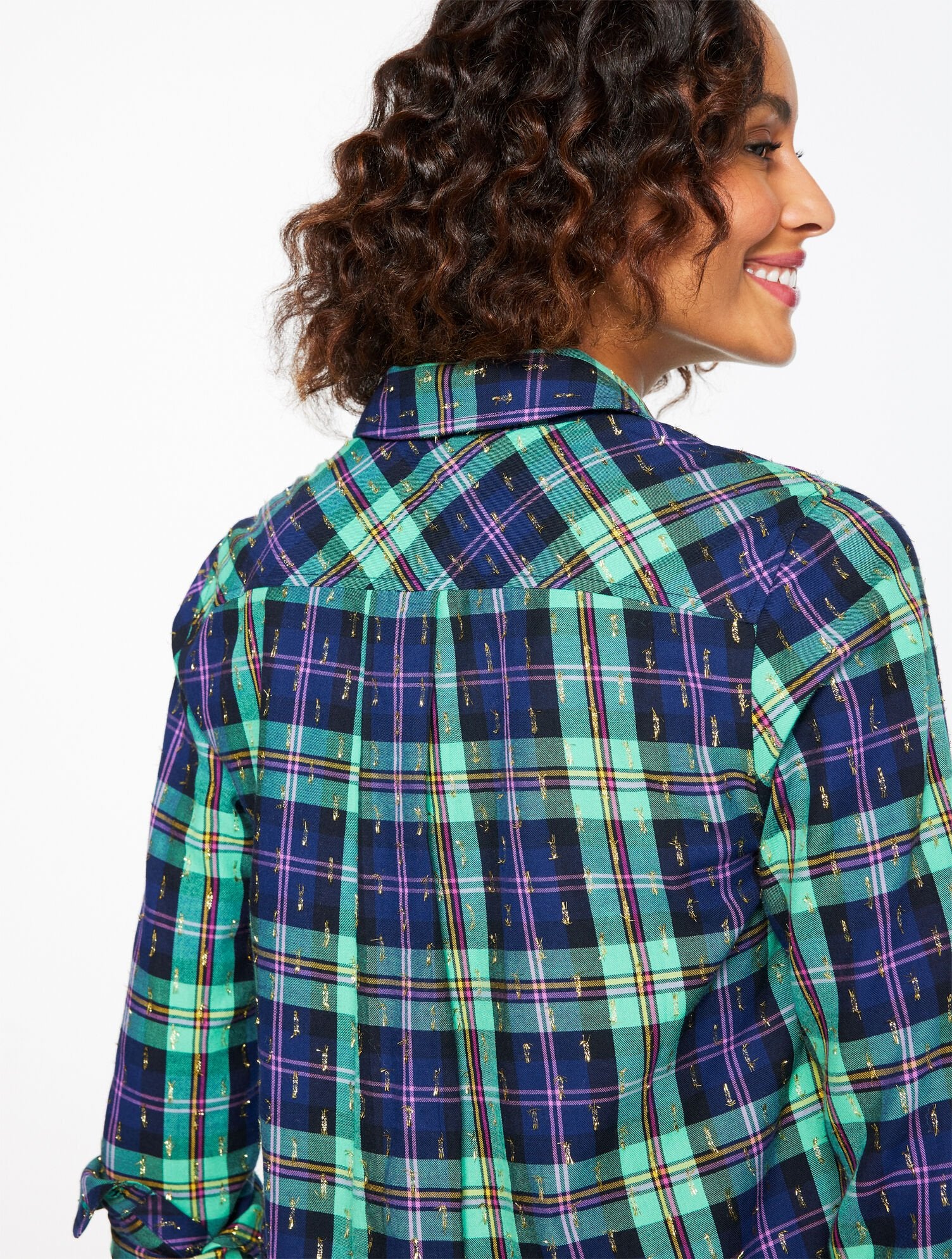 INDIA INK MULTI METALLIC MODERN CLASSIC SHIRT - CHEERFUL PLAID | Talbots discount
