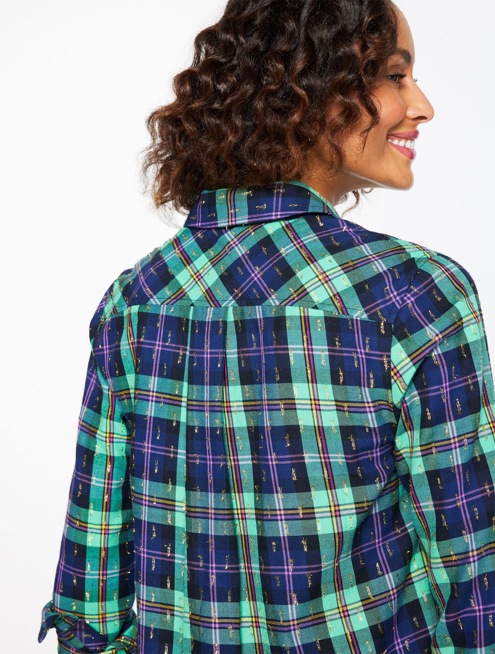 INDIA INK MULTI METALLIC MODERN CLASSIC SHIRT - CHEERFUL PLAID | Talbots discount