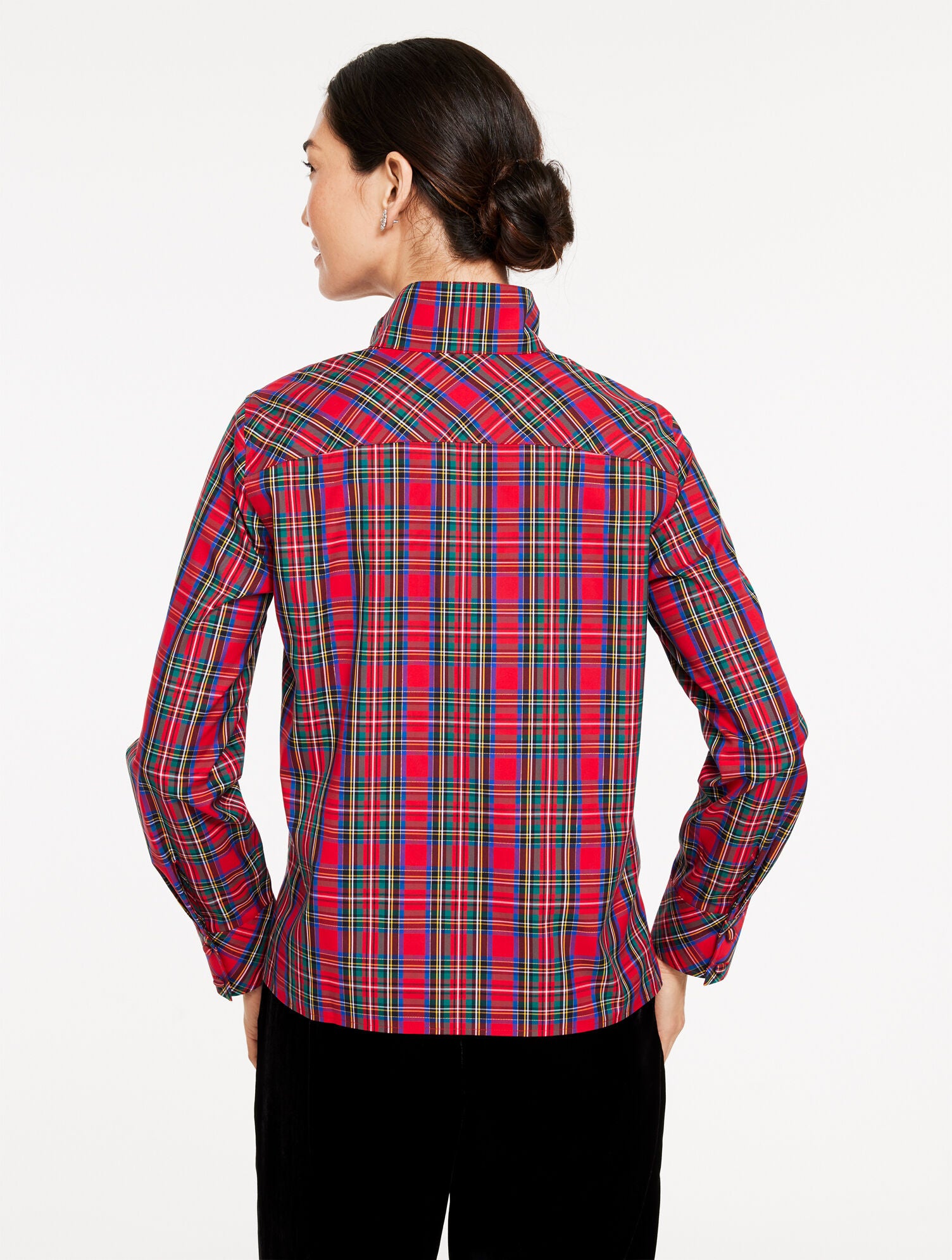 RED POP MULTI RHINESTONE NON-IRON POPOVER - BLISSFUL PLAID | Talbots US