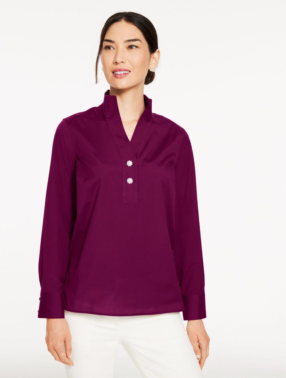 PRETTY PLUM RHINESTONE NON-IRON POPOVER | Talbots for sale