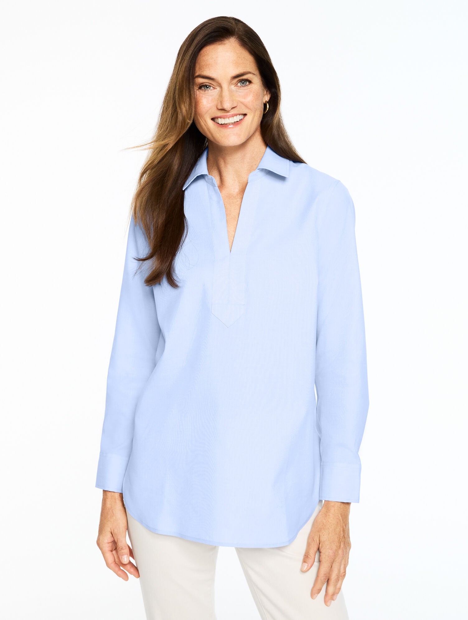 FRENCH BLUE NON-IRON TUNIC POPOVER - END-ON-END | Talbots discount