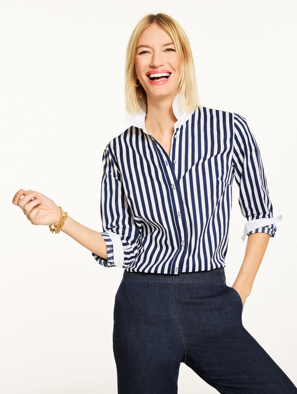 WHITE/INDIA INK MODERN CLASSIC SHIRT - WONDER STRIPE | Talbots outlet