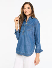 EDEN BLUE WASH DENIM BOYFRIEND POPOVER- EDEN BLUE WASH | Talbots on sale