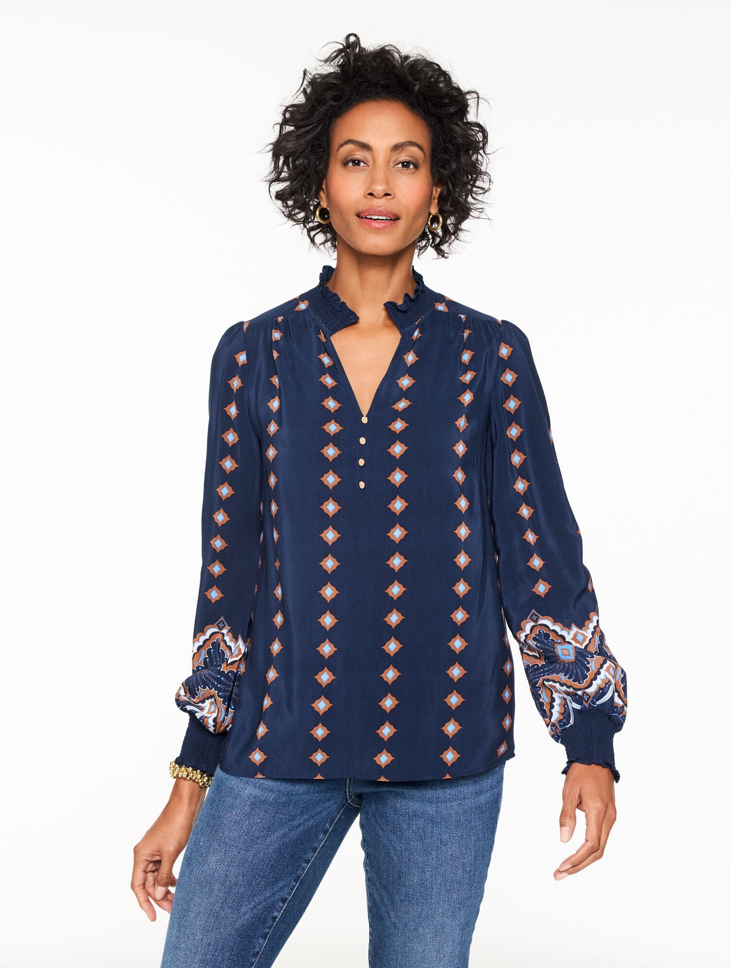 INDIA INK MULTI RUFFLE TOP - SCALLOP MEDALLION | Talbots discount