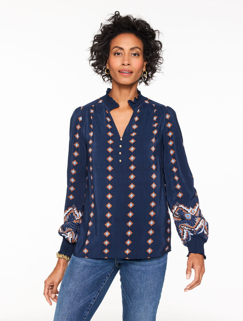 INDIA INK MULTI RUFFLE TOP - SCALLOP MEDALLION | Talbots discount