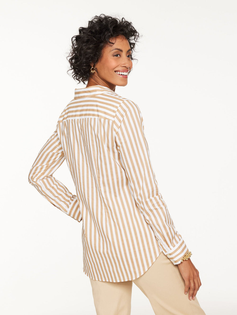 WHITE/SESAME TIE FRONT POPLIN SHIRT - TRANQUIL STRIPE | Talbots for sale