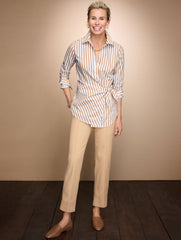 WHITE/SESAME TIE FRONT POPLIN SHIRT - TRANQUIL STRIPE | Talbots for sale