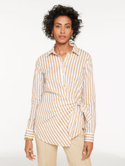 WHITE/SESAME TIE FRONT POPLIN SHIRT - TRANQUIL STRIPE | Talbots for sale